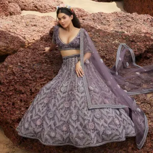 Minimally Embellished Purple Bridal Lehenga