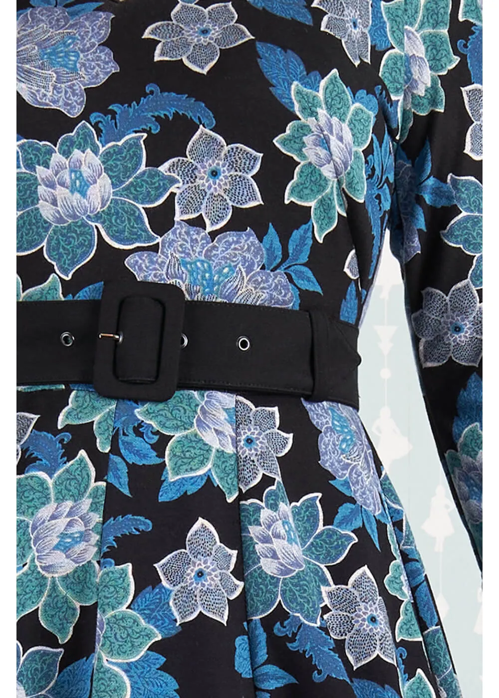 Miss Candyfloss Hasia Lee Floral 40's Swing Jurk Navy