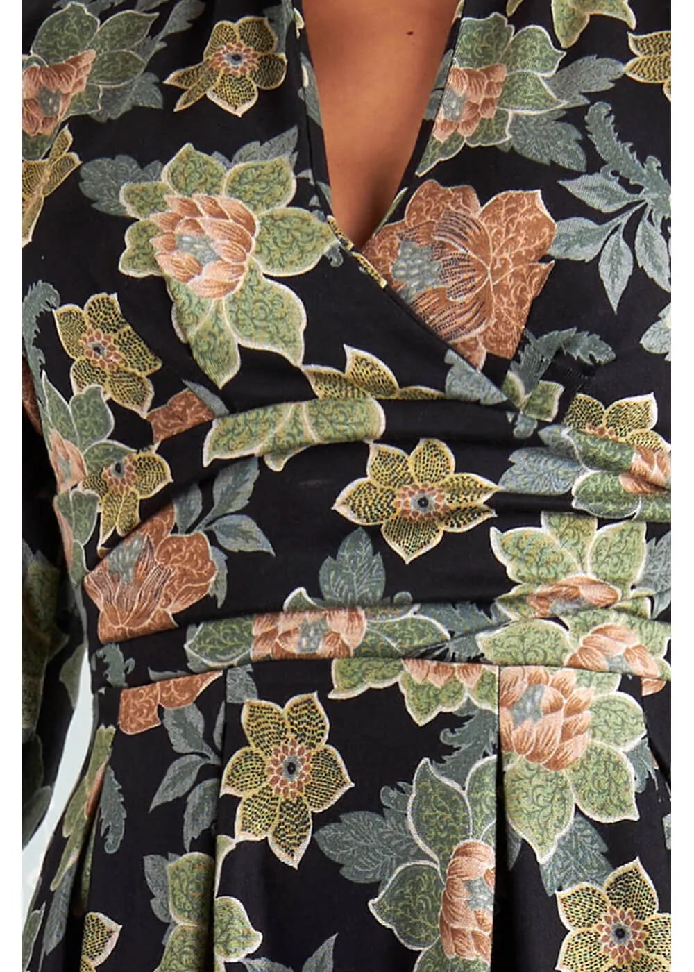 Miss Candyfloss Hermiona Asparagus Floral 40's Swing Dress Olive