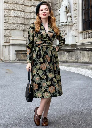 Miss Candyfloss Hermiona Asparagus Floral 40's Swing Dress Olive