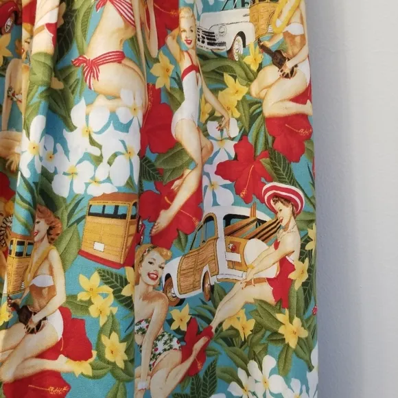 Miss Happ Rockabilly Pin Up Swing Full Skirt Size Small Hawaian Tropical