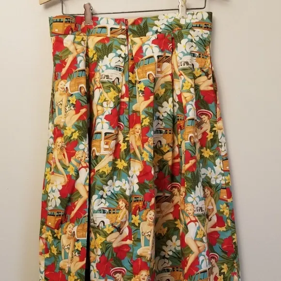 Miss Happ Rockabilly Pin Up Swing Full Skirt Size Small Hawaian Tropical
