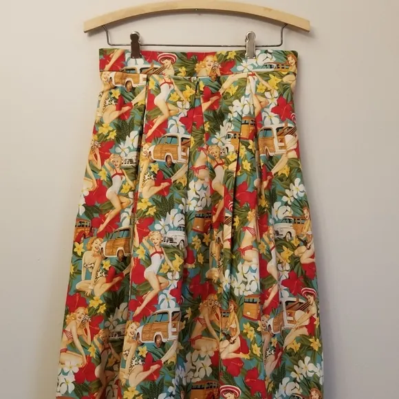 Miss Happ Rockabilly Pin Up Swing Full Skirt Size Small Hawaian Tropical