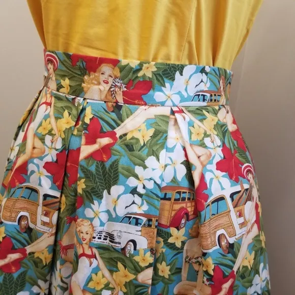 Miss Happ Rockabilly Pin Up Swing Full Skirt Size Small Hawaian Tropical