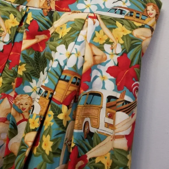 Miss Happ Rockabilly Pin Up Swing Full Skirt Size Small Hawaian Tropical