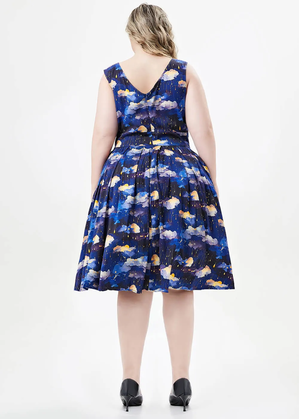 Miss Lulo Lily Raining Clouds 50's Swing Dress Navy