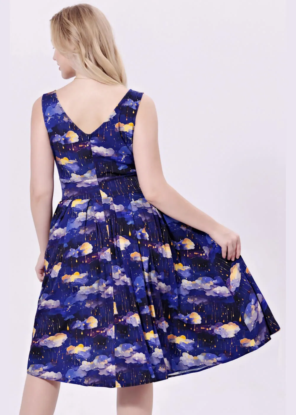 Miss Lulo Lily Raining Clouds 50's Swing Dress Navy
