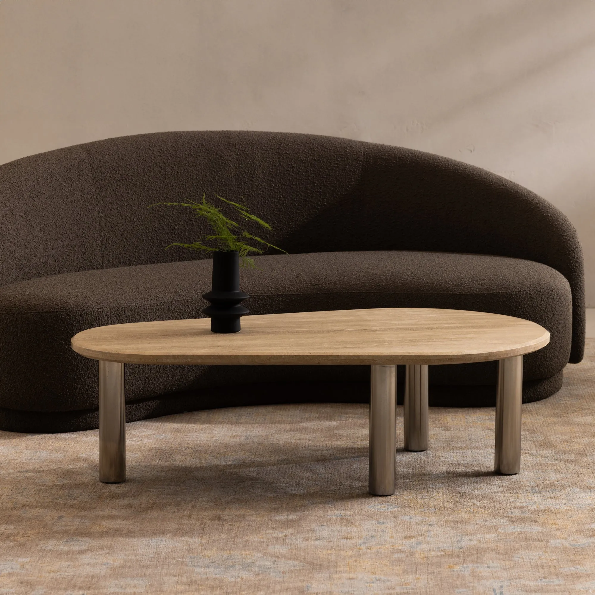 Modern Minimalist Italian Travertine Coffee Table