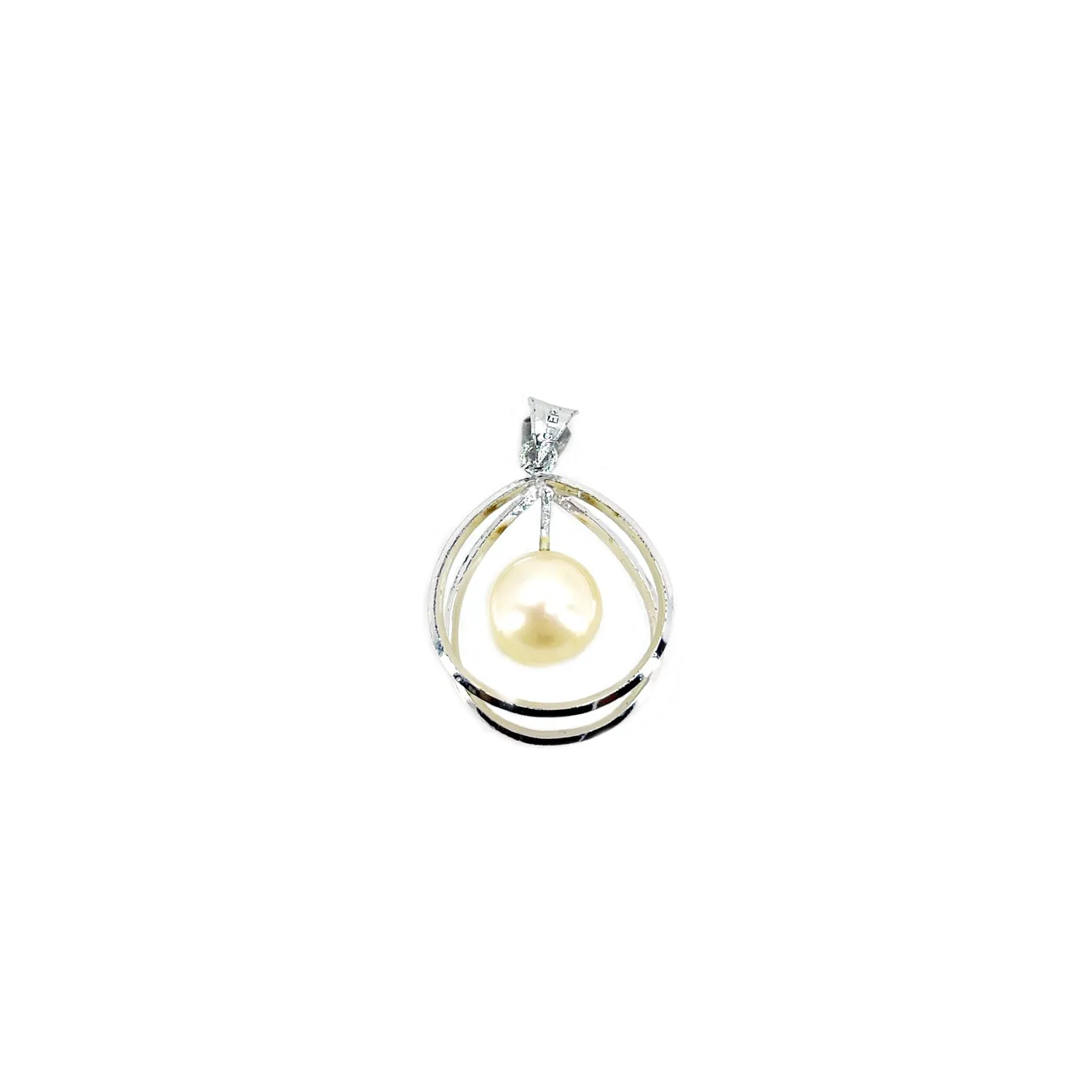 Modernist Cream Japanese Saltwater Cultured Akoya Retro Pendant- Sterling Silver