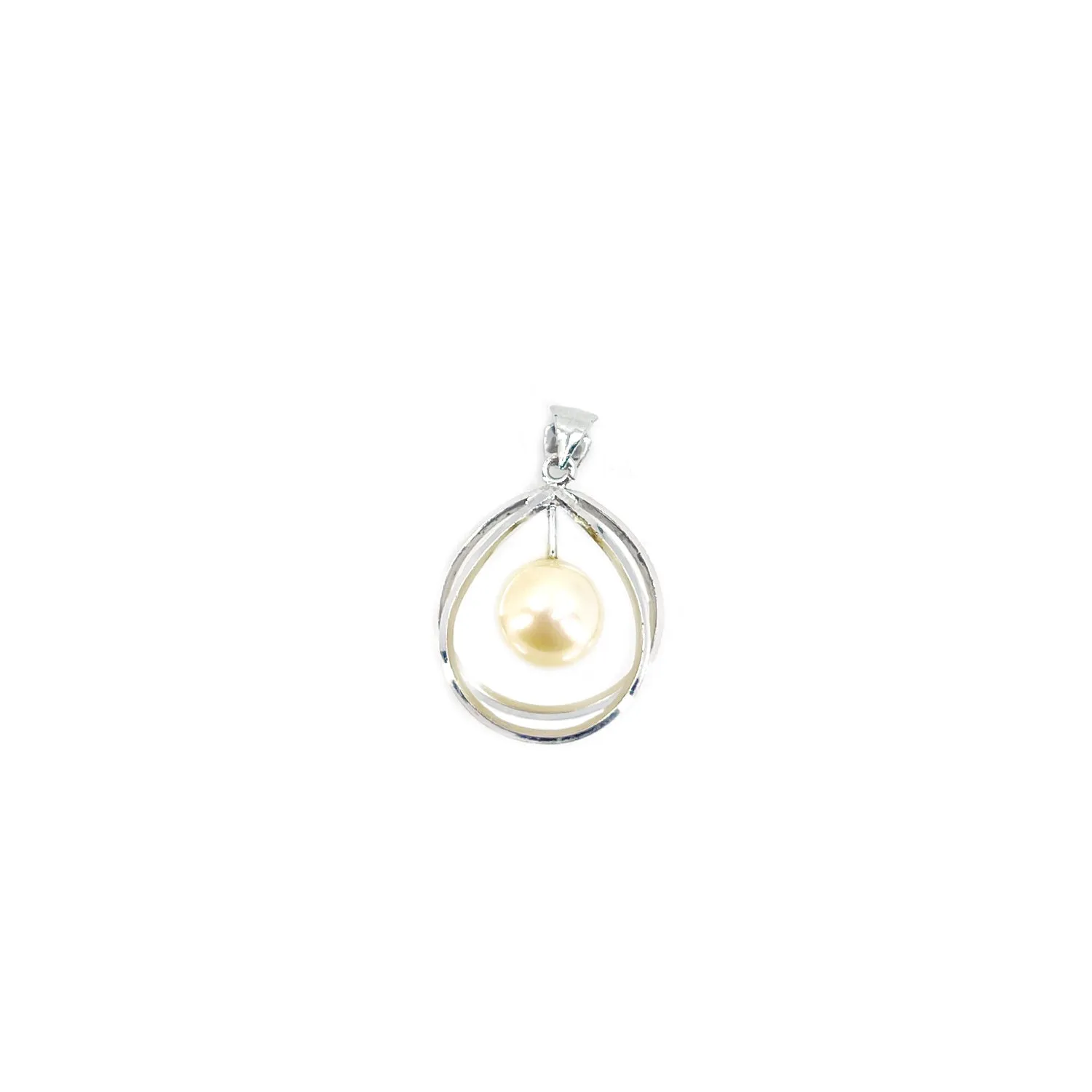 Modernist Cream Japanese Saltwater Cultured Akoya Retro Pendant- Sterling Silver