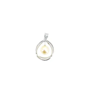 Modernist Cream Japanese Saltwater Cultured Akoya Retro Pendant- Sterling Silver