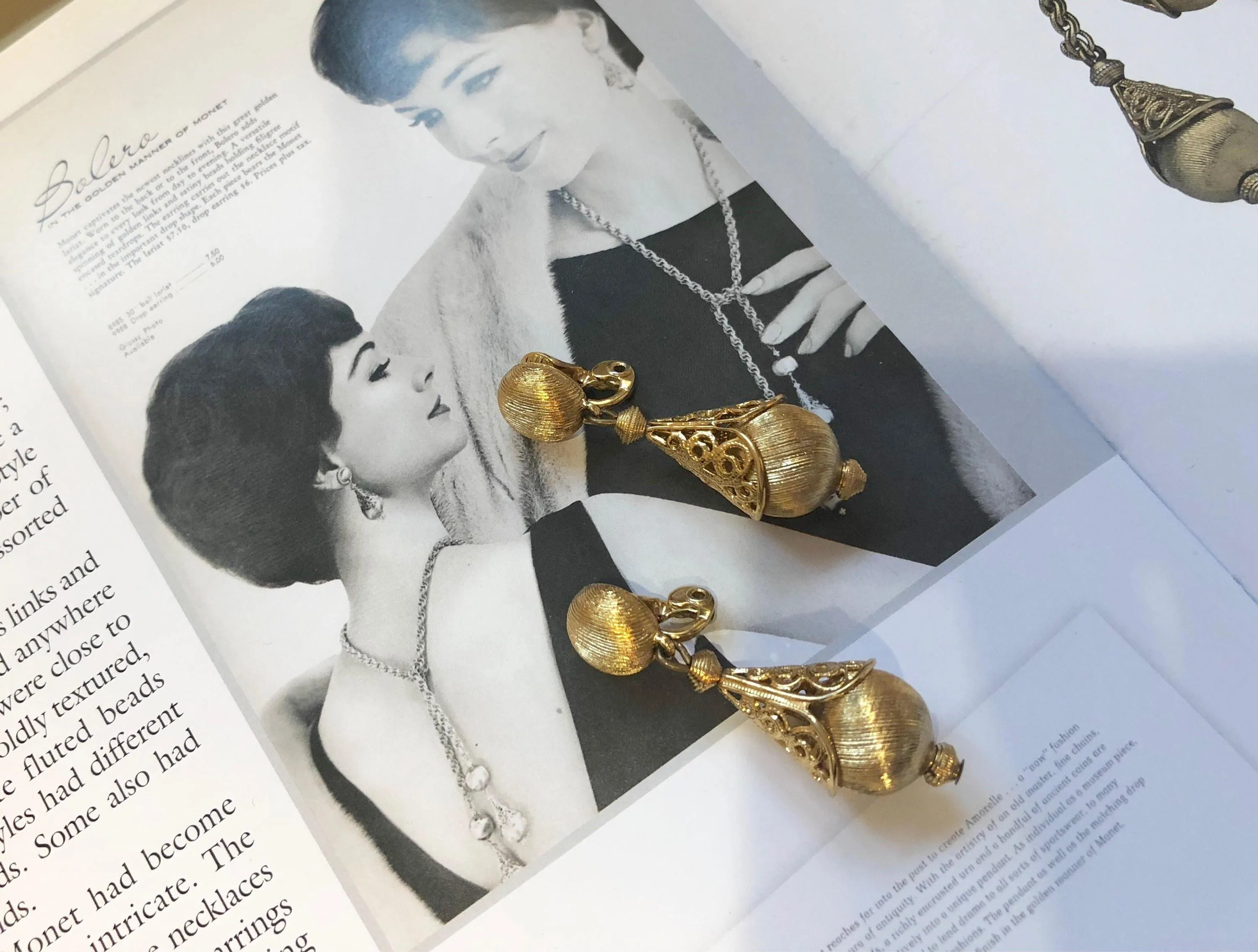 Monet Gold Bolero Dangling Earrings, Clip On