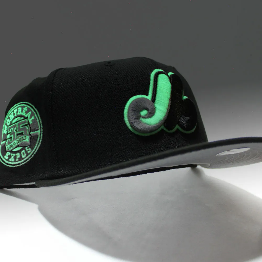 Montreal Expos 35th Anniversary New Era Fitted 59Fifty Hat (Glow in the Dark Black Gray Under Brim)