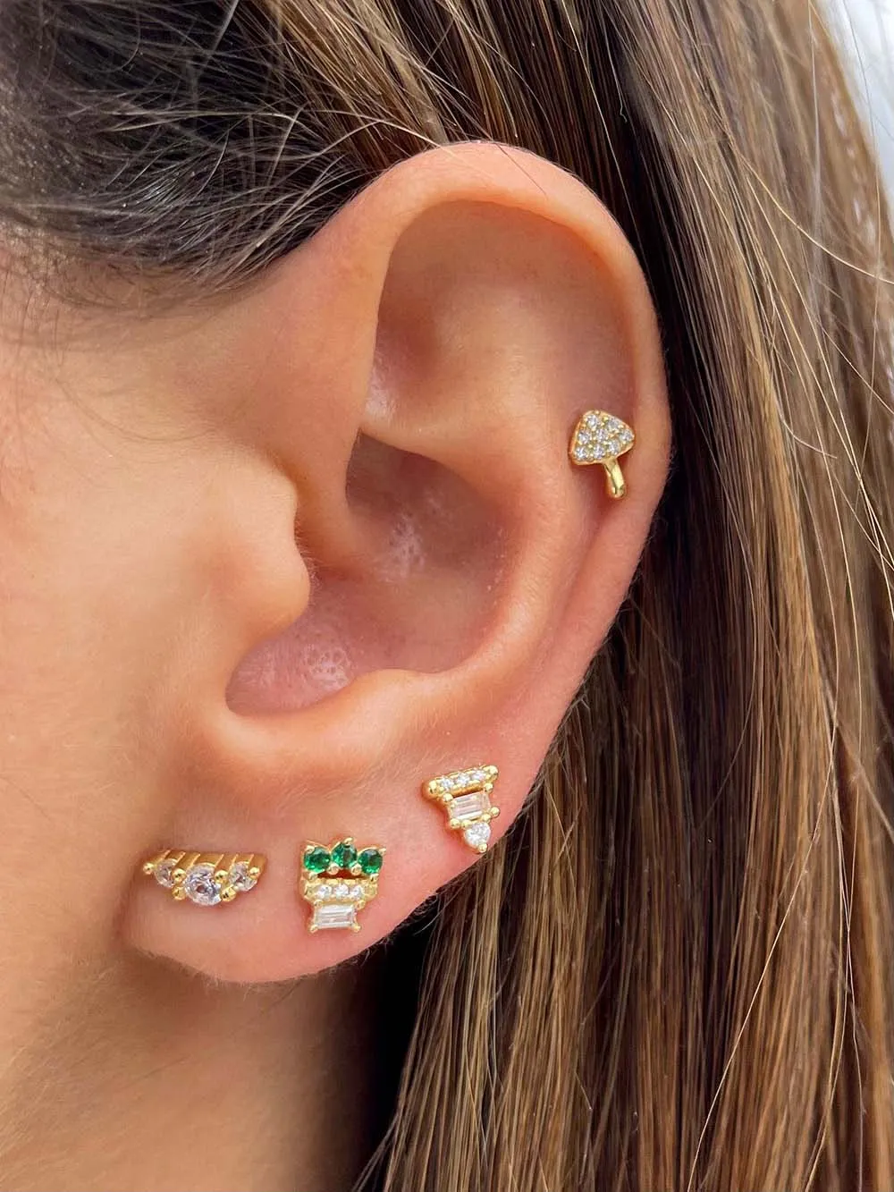 Multi CZ Triangle Stud Earring