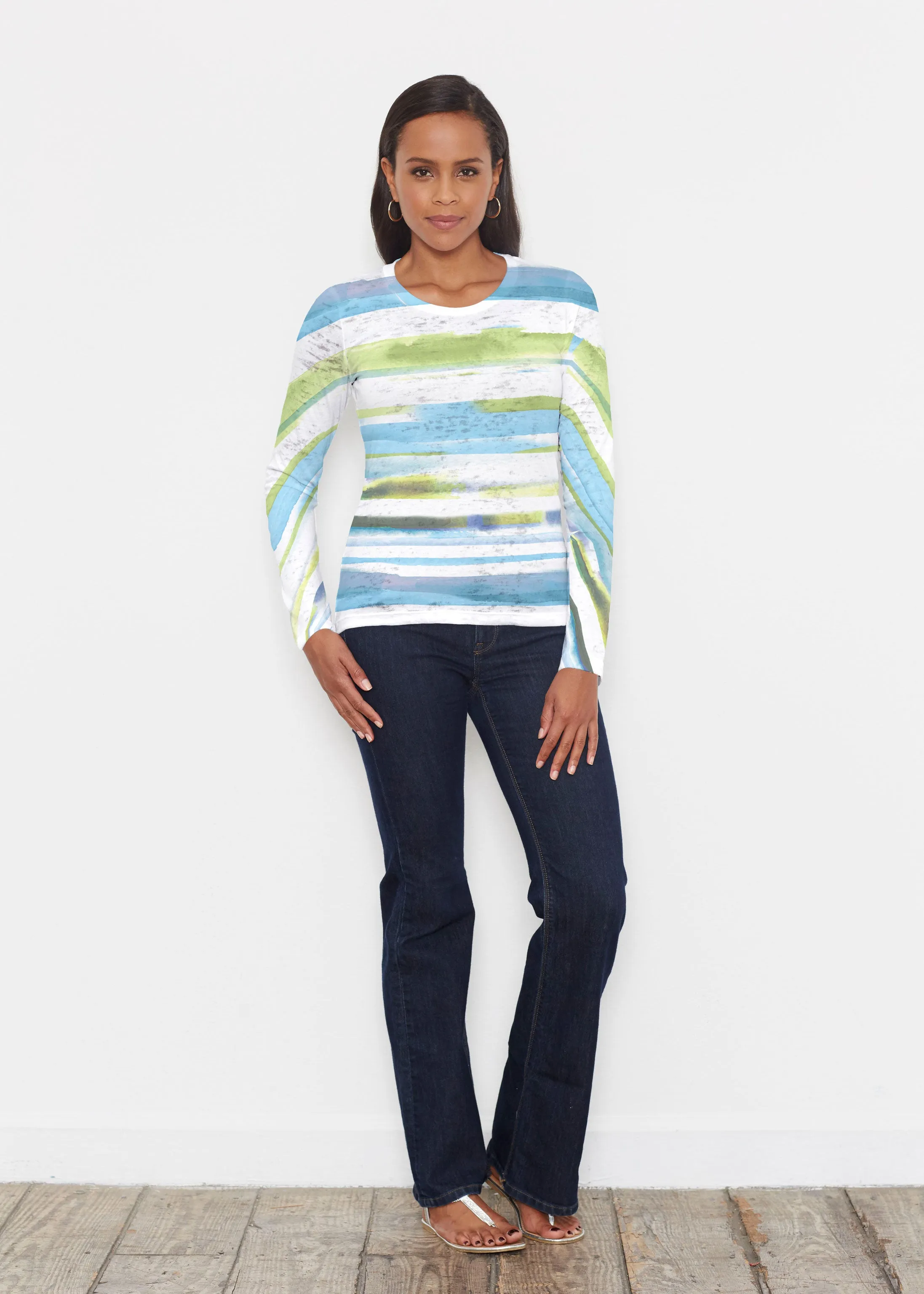 Multi Stripe Blue (7843) ~ Signature Long Sleeve Crew Shirt