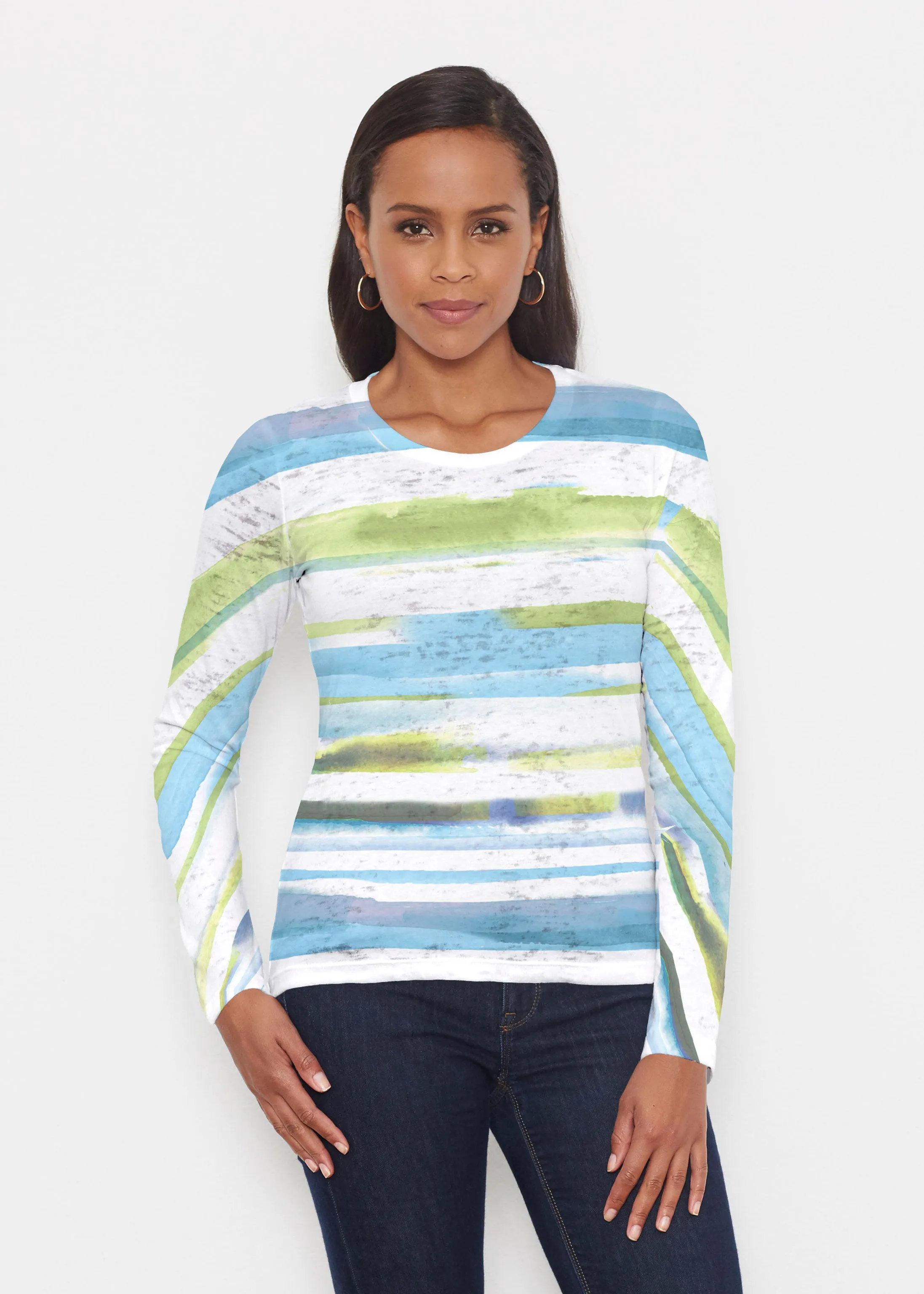 Multi Stripe Blue (7843) ~ Signature Long Sleeve Crew Shirt