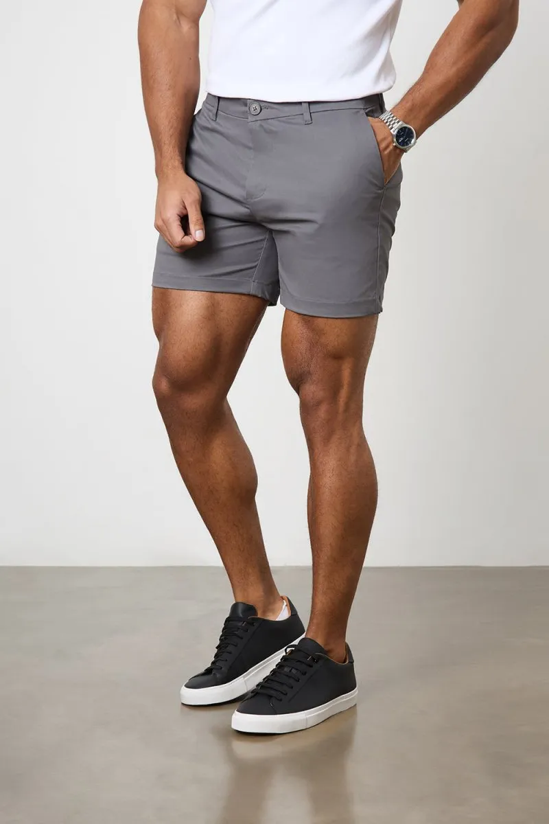 Muscle Fit Chino Shorts - Shorter Length in Dark Grey