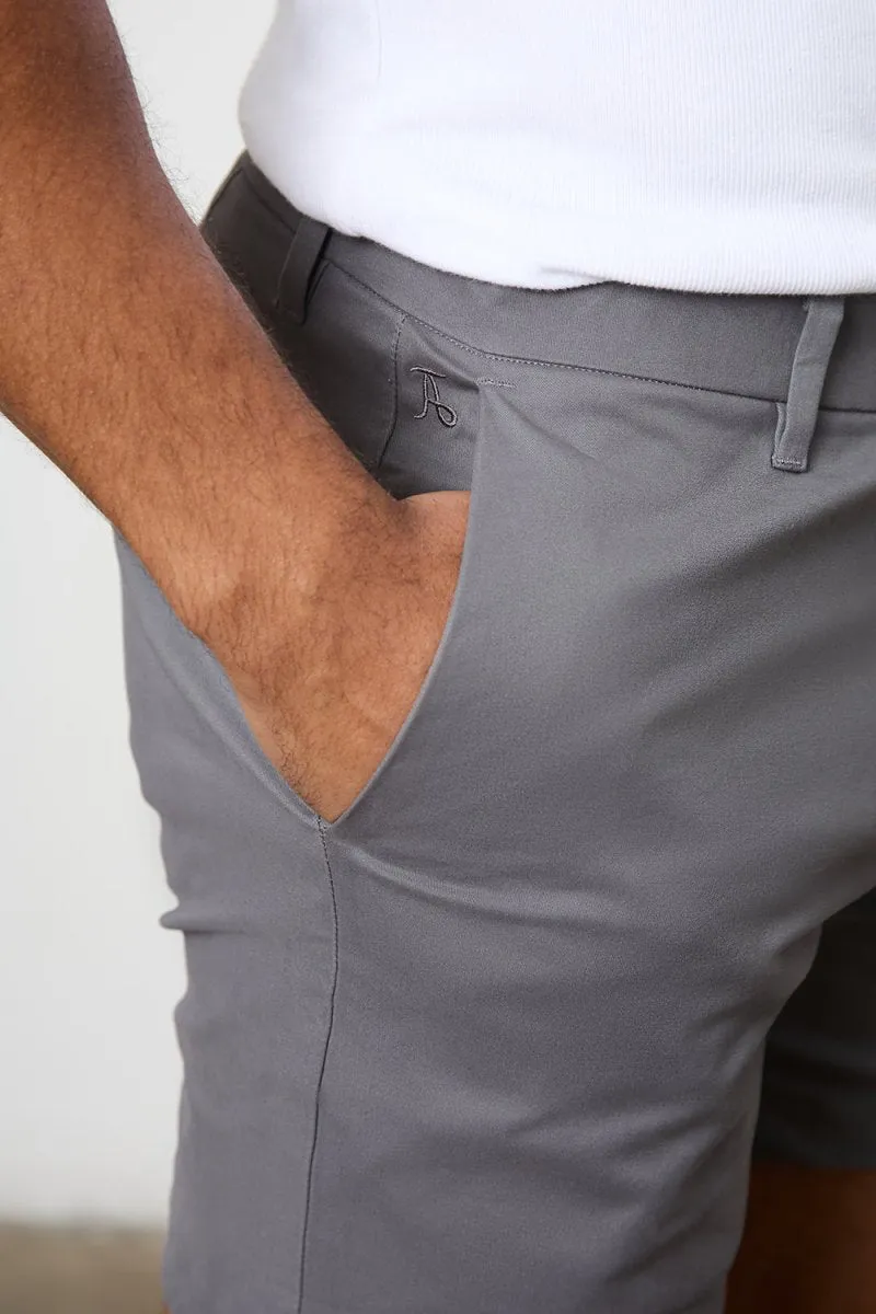 Muscle Fit Chino Shorts - Shorter Length in Dark Grey