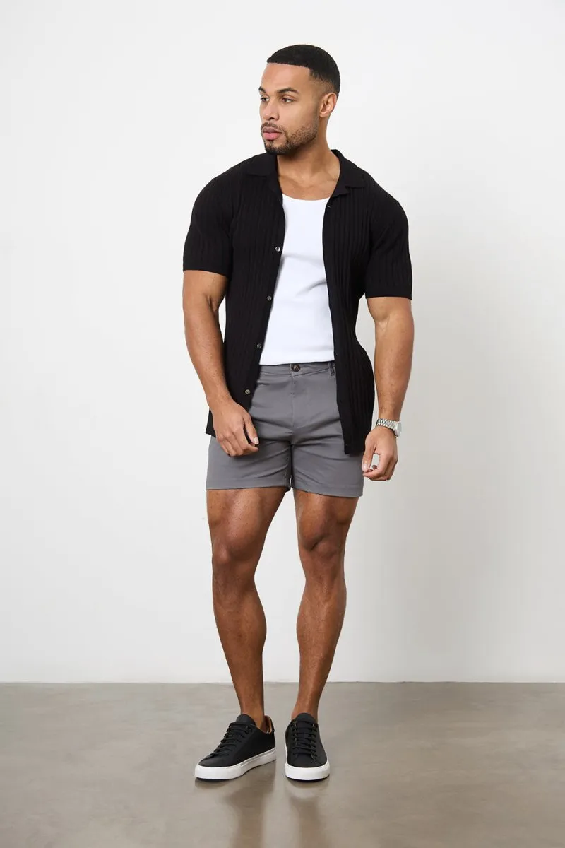 Muscle Fit Chino Shorts - Shorter Length in Dark Grey