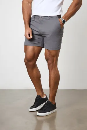 Muscle Fit Chino Shorts - Shorter Length in Dark Grey