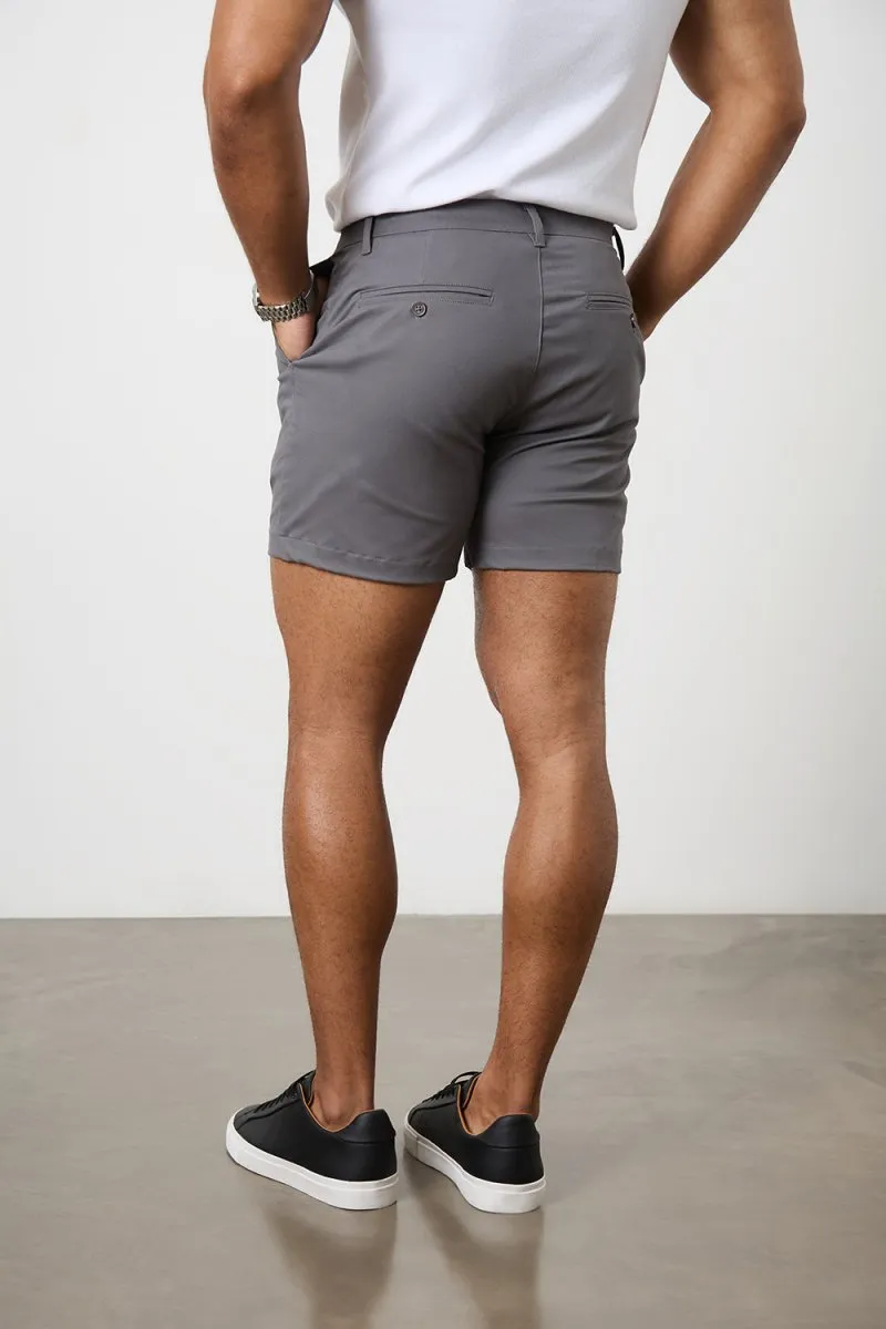Muscle Fit Chino Shorts - Shorter Length in Dark Grey