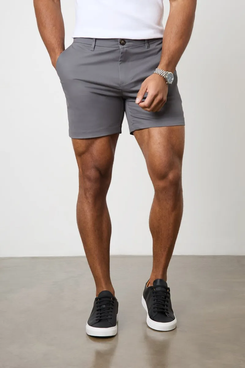 Muscle Fit Chino Shorts - Shorter Length in Dark Grey