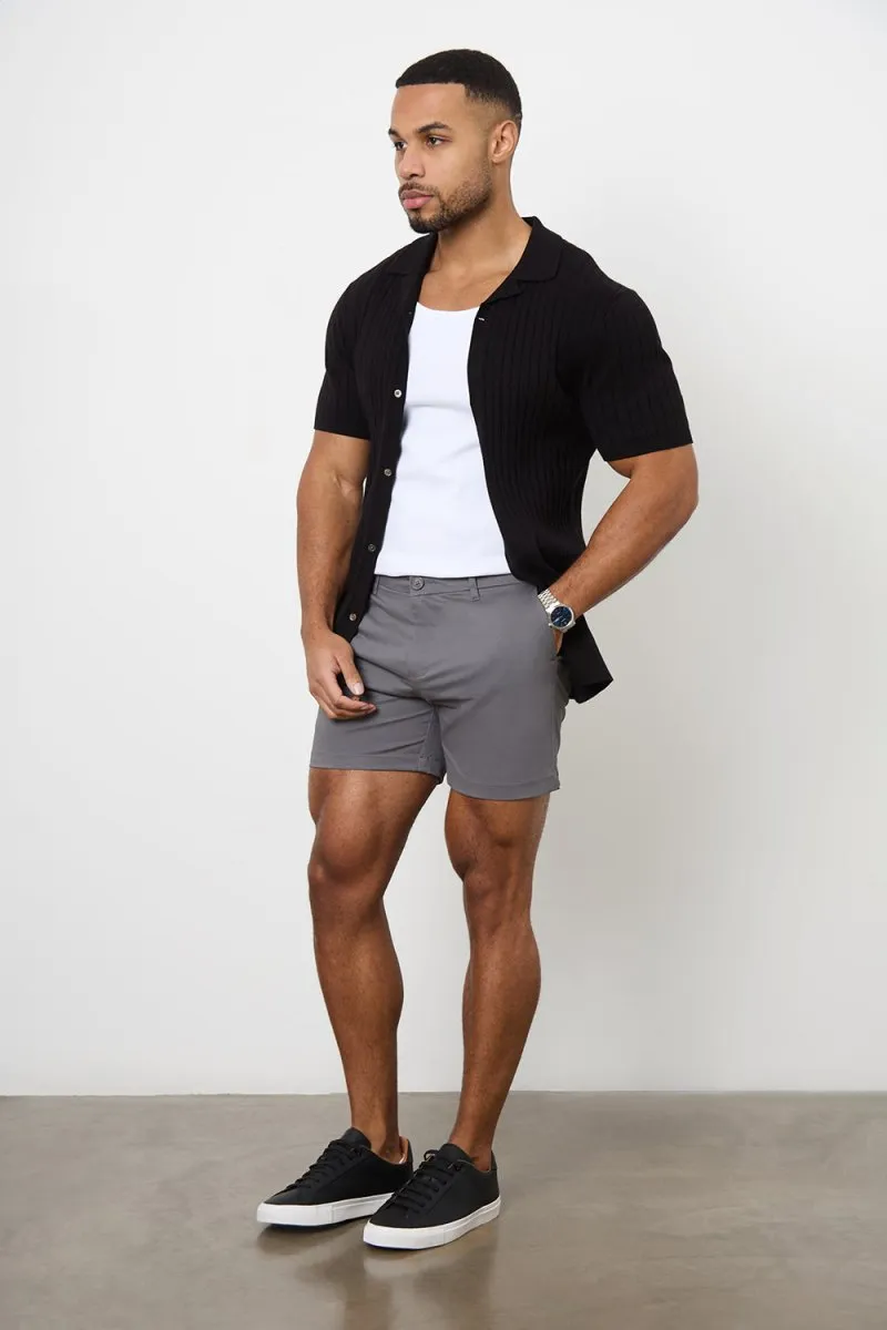 Muscle Fit Chino Shorts - Shorter Length in Dark Grey