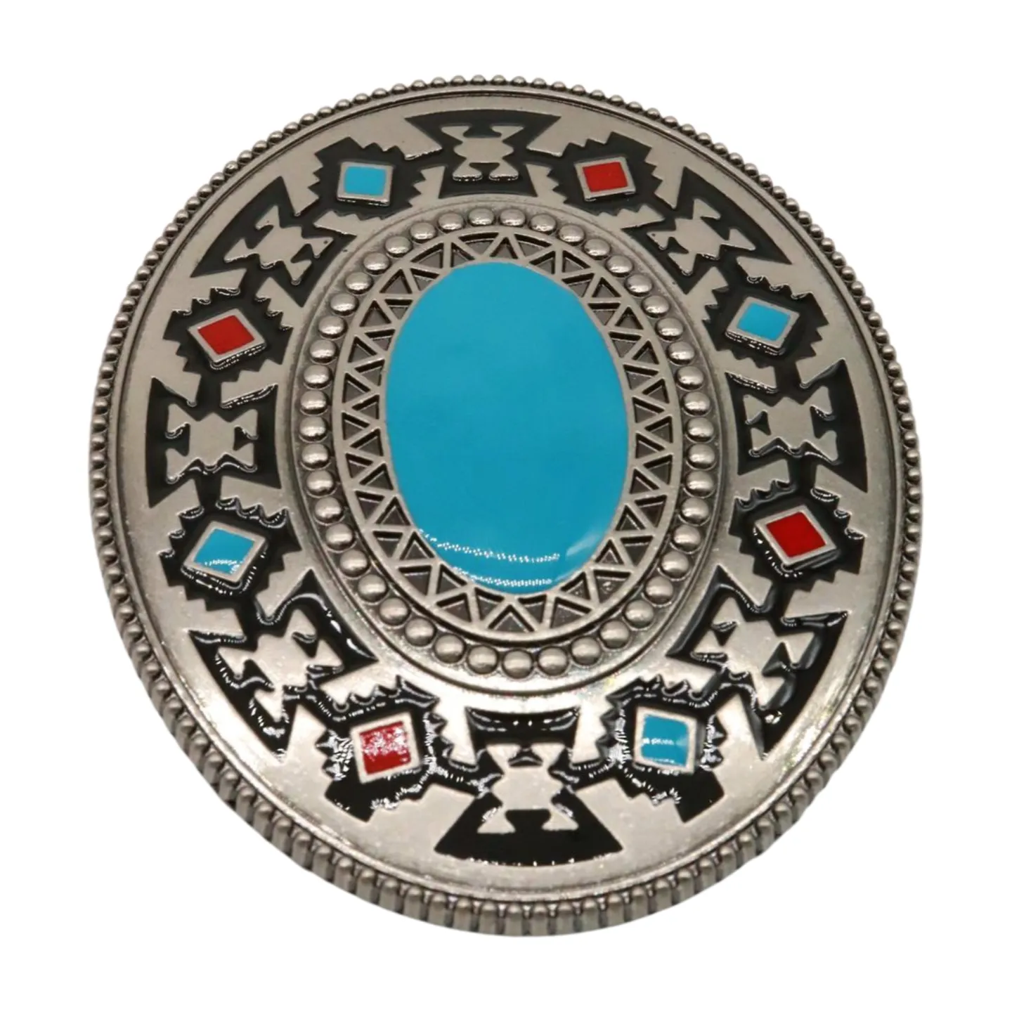 Native Ethnic Style Oval Shaped Silver & Turquoise Belt Buckle