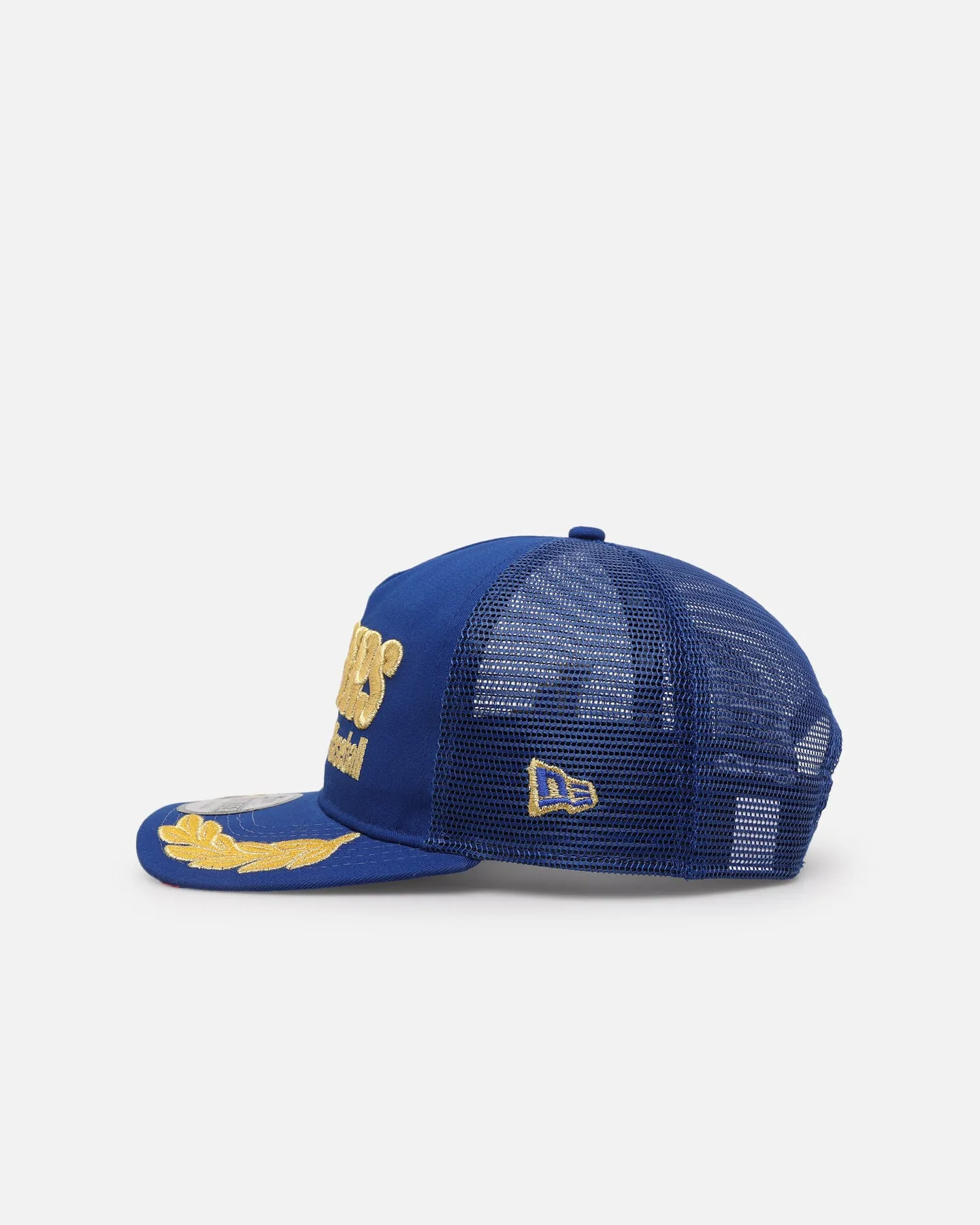 New Era Los Angeles Dodgers 'Podium Collection' Pre-Curved Golfer Trucker Snapback Light Royal/Metallic Gold