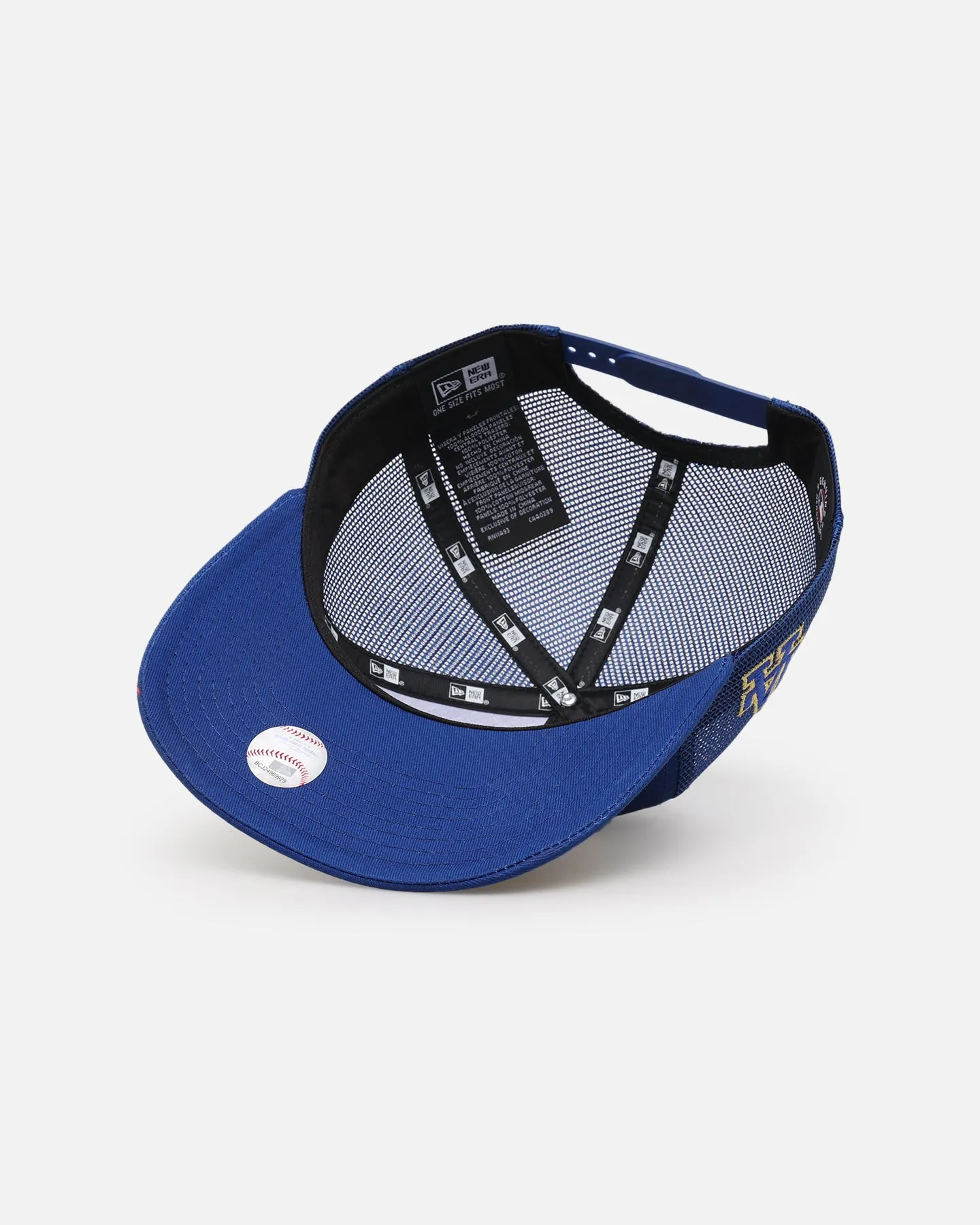 New Era Los Angeles Dodgers 'Podium Collection' Pre-Curved Golfer Trucker Snapback Light Royal/Metallic Gold