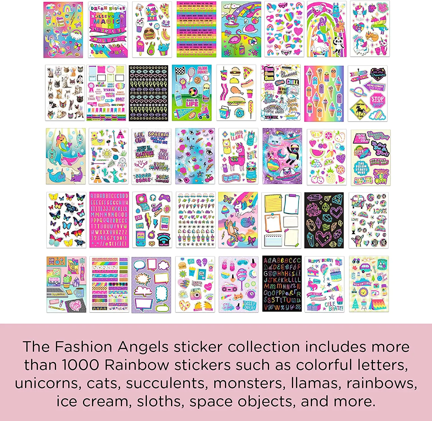 New Fashion Angels 1000  Totally Rainbow Colorful Stickers for Kids - Fun Craft Stickers for Scrapbooks, Planners, Gifts and Rewards, 40-Page Sticker Book for Kids Ages 6  and Up, Multi