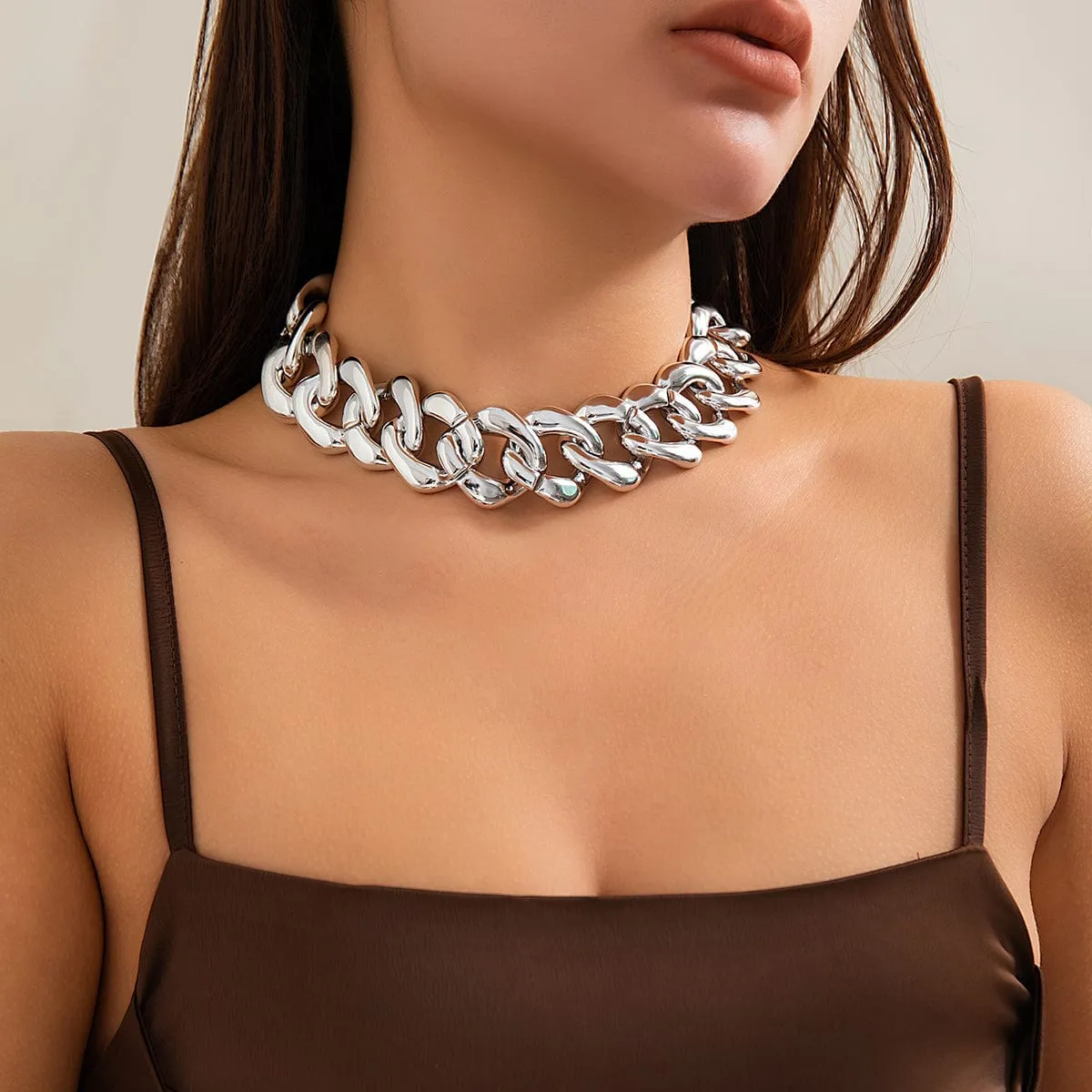 Newly Gold Silver Plated Curb Chain Choker Necklace