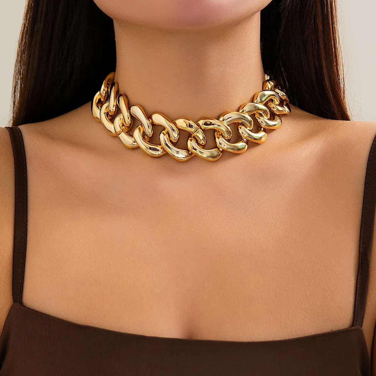 Newly Gold Silver Plated Curb Chain Choker Necklace