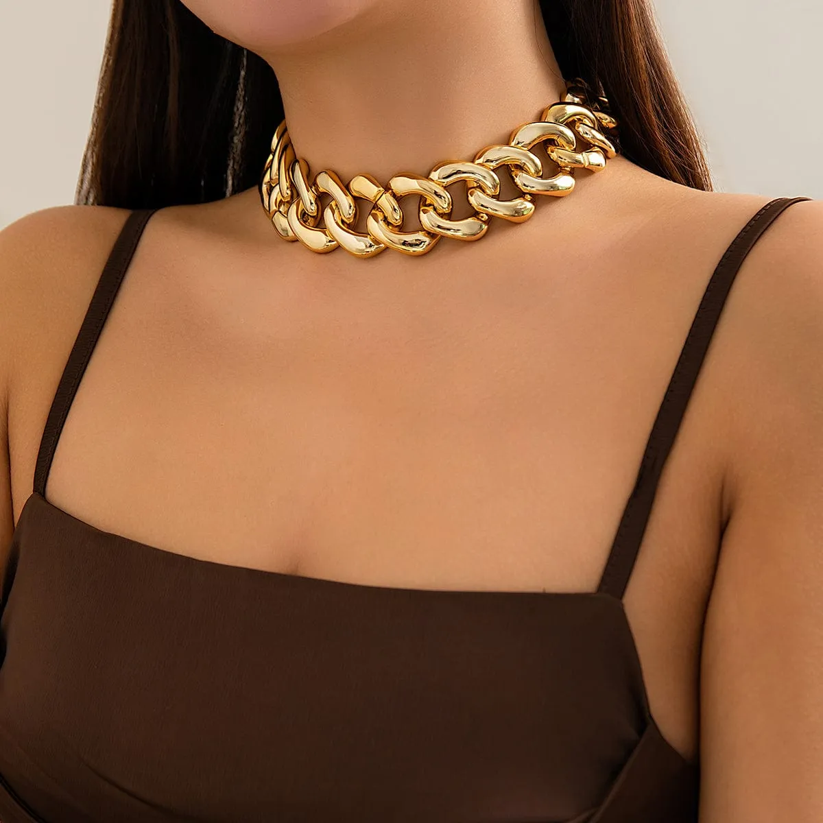 Newly Gold Silver Plated Curb Chain Choker Necklace