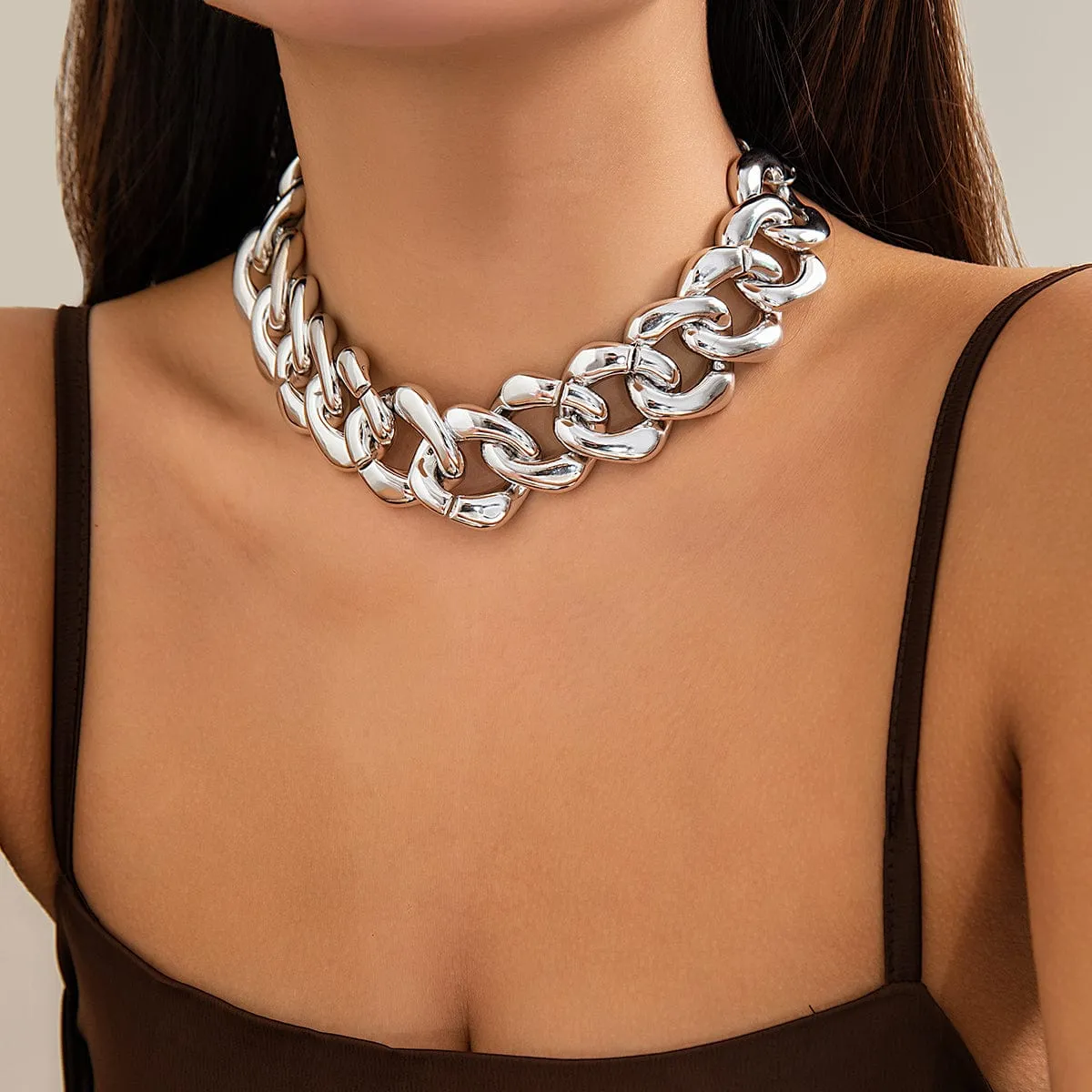 Newly Gold Silver Plated Curb Chain Choker Necklace