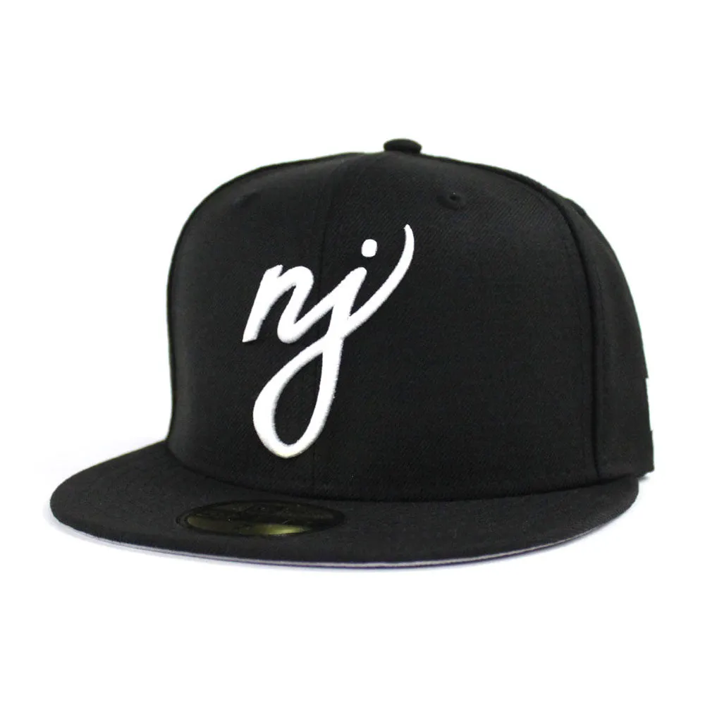 NJ Script New Era 59Fifty Fitted Hats (BLACK WHITE GREY UNDER BRIM)