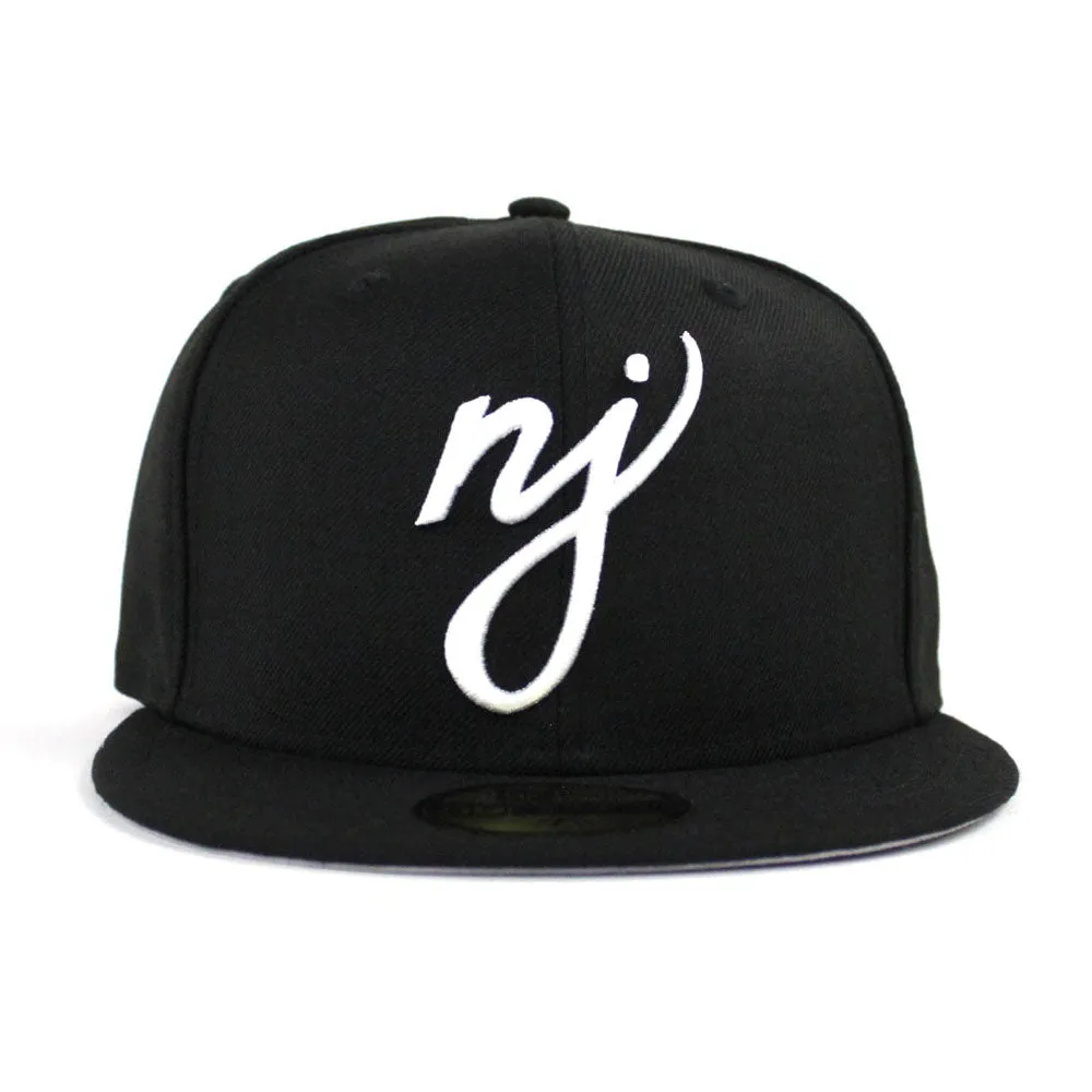 NJ Script New Era 59Fifty Fitted Hats (BLACK WHITE GREY UNDER BRIM)