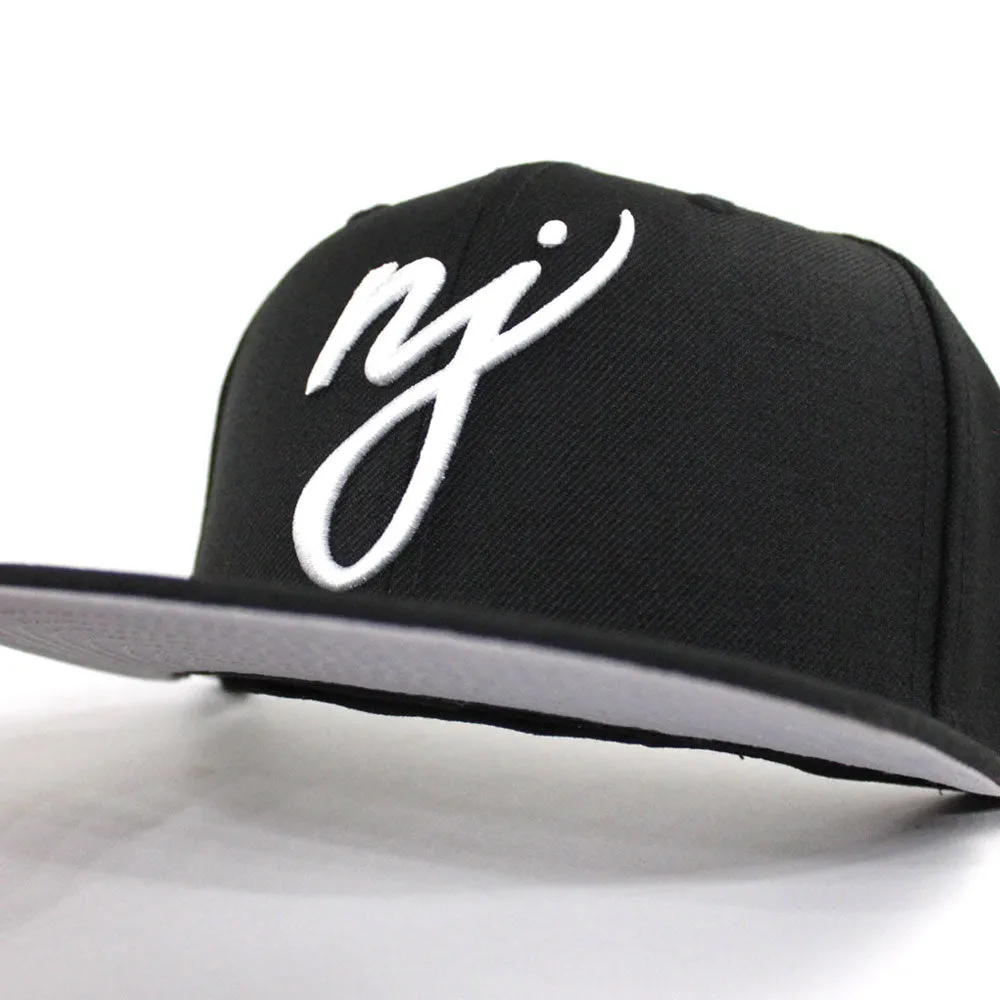 NJ Script New Era 59Fifty Fitted Hats (BLACK WHITE GREY UNDER BRIM)