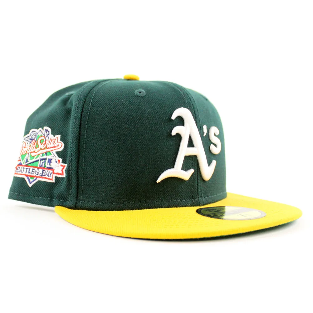 Oakland Athletics 1989 World Series Battle of The Bay New Era 59Fifty Fitted Hat (Green Yellow Visor Green Under Brim)