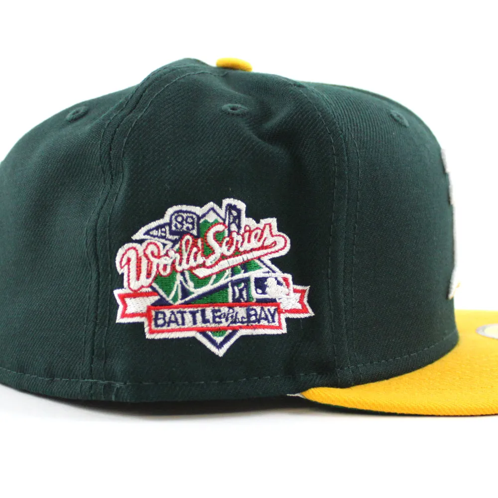 Oakland Athletics 1989 World Series Battle of The Bay New Era 59Fifty Fitted Hat (Green Yellow Visor Green Under Brim)