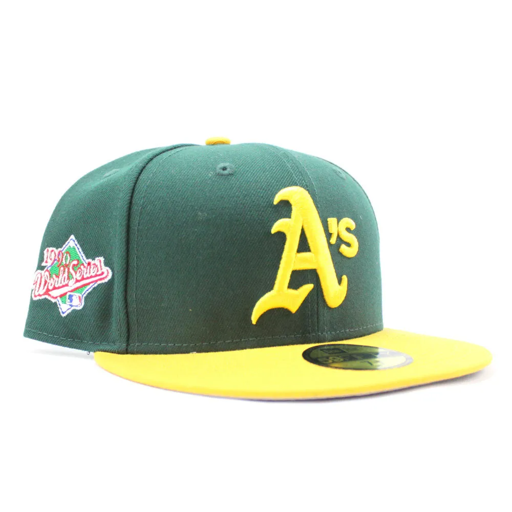Oakland Athletics 1990 World Series New Era 59Fifty Fitted Hat (Green Yellow Grey Under Brim)