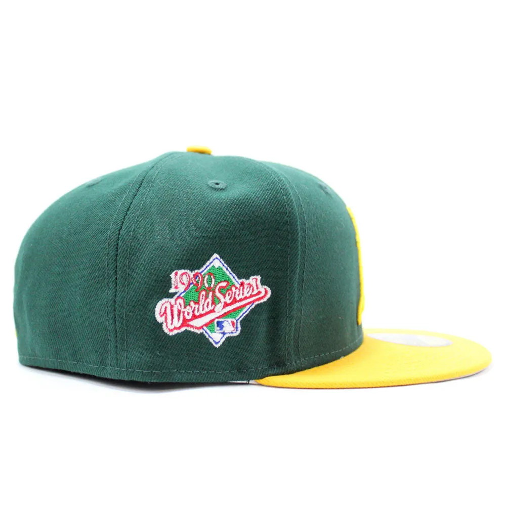 Oakland Athletics 1990 World Series New Era 59Fifty Fitted Hat (Green Yellow Grey Under Brim)