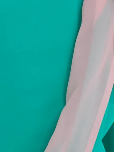 Ocean Breeze & Pink Pearl Triangle Georgette Saree with Black Posh Blouse Fabric