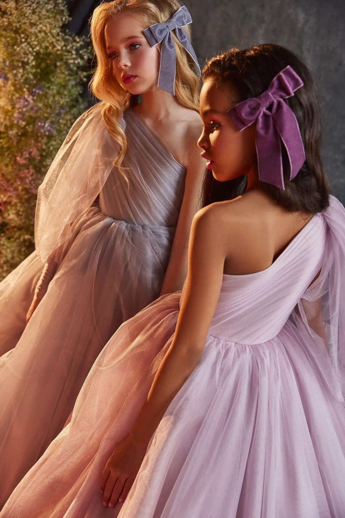 One-Shoulder Junior Bridesmaid Dress with Puff Sleeve