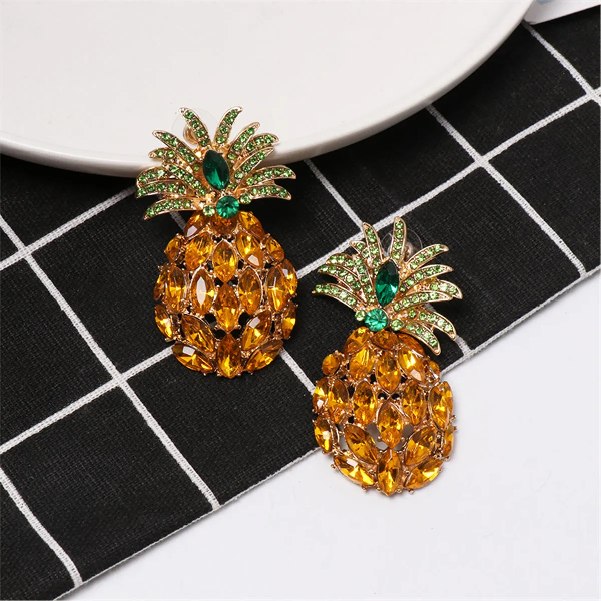 Orange Crystal & Cubic Zirconia Pineapple Drop Earrings