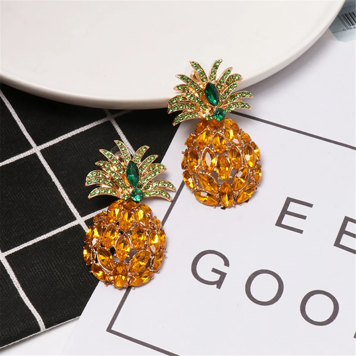 Orange Crystal & Cubic Zirconia Pineapple Drop Earrings