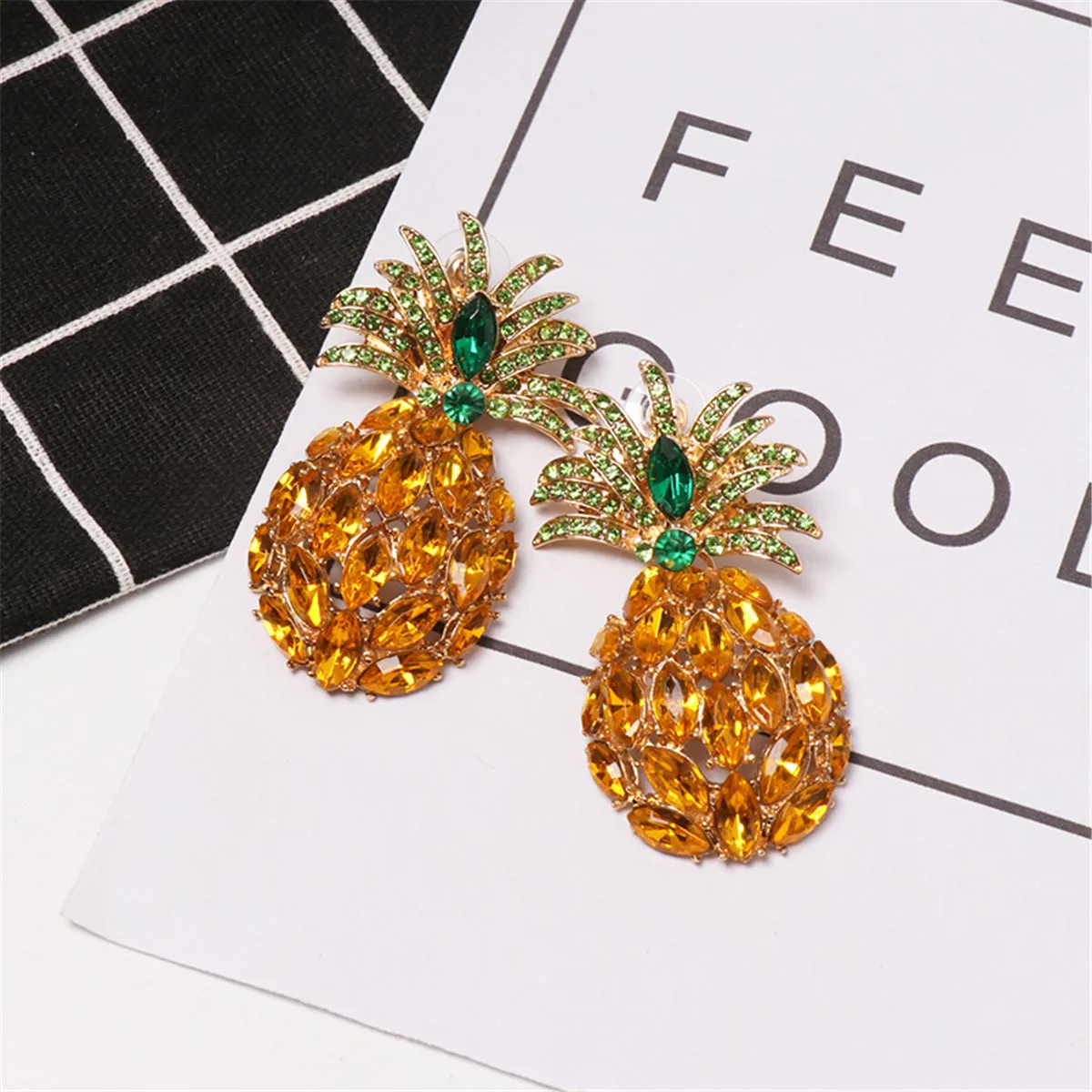 Orange Crystal & Cubic Zirconia Pineapple Drop Earrings
