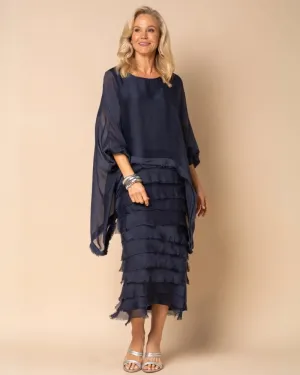 OREANA - Frayed Trim Tiered Midi Dress
