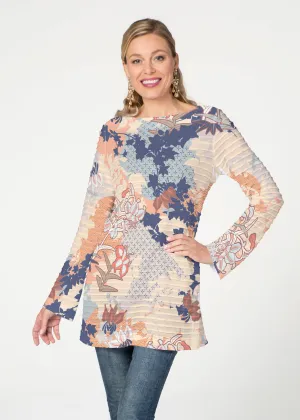 Oriental Floral (7868) ~ Banded Boatneck Tunic