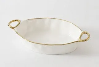Oval Baking Dish With Gold Handles